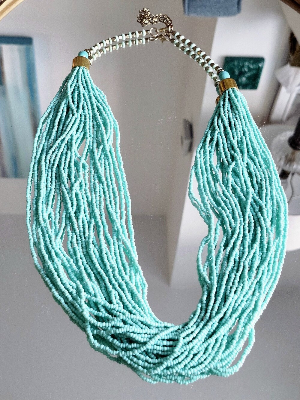 Turquoise Multi-Strand Beaded 80s Necklace